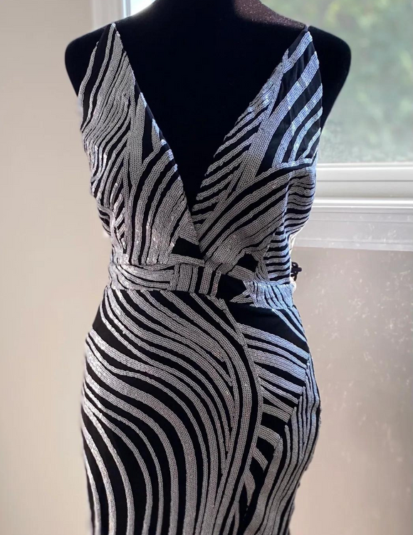 Black & White Sequin Maxi Dress