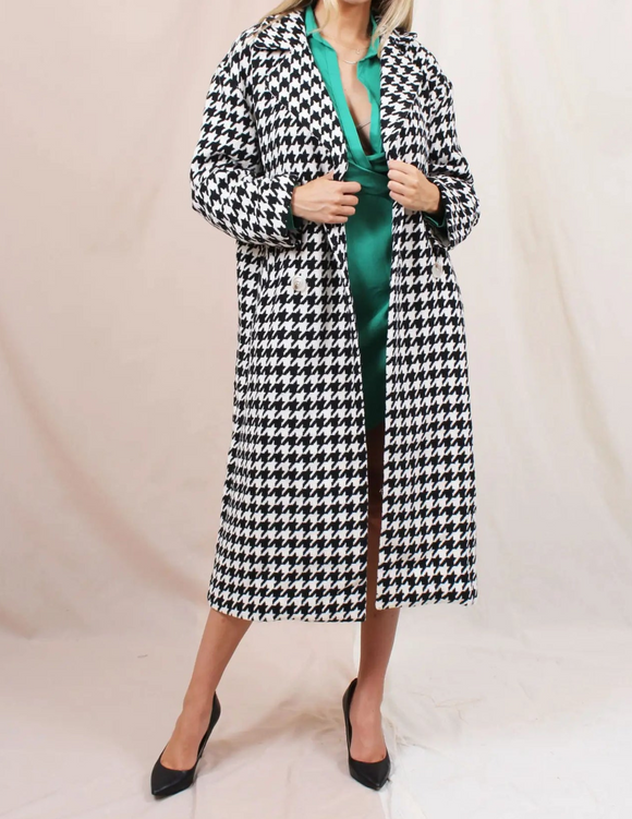 Black and Ivory Houndstooth Long Coat