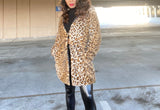 Leopard Print Faux Fur Mid-length Coat