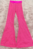 Neon pink mesh high waist bell bottom pants