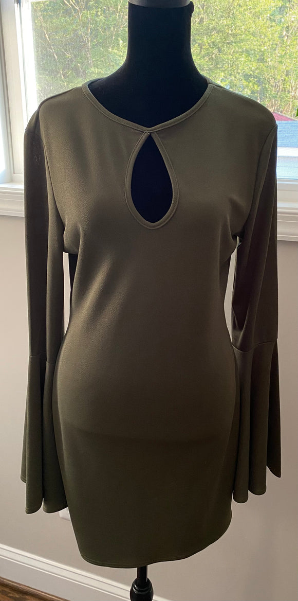 Olive Green Bell Sleeves Bodycon Dress