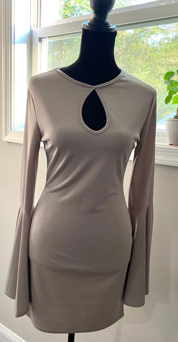 Gray Bell Sleeves Bodycon Dress