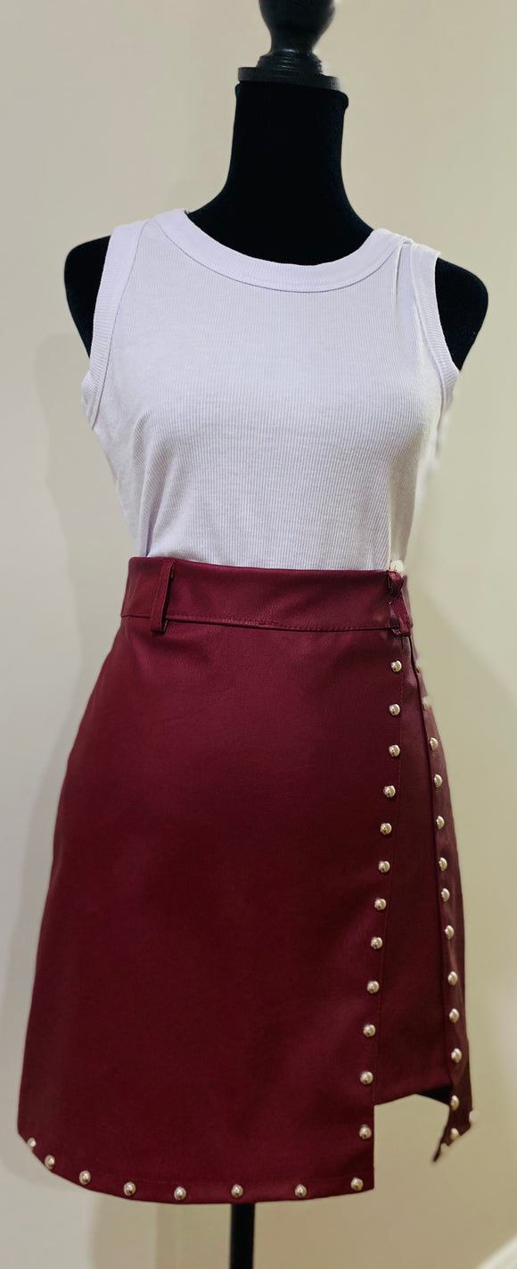 Maroon Studded Leatherette Skirt