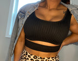 Cut Out Front Rib Knit Crop Top