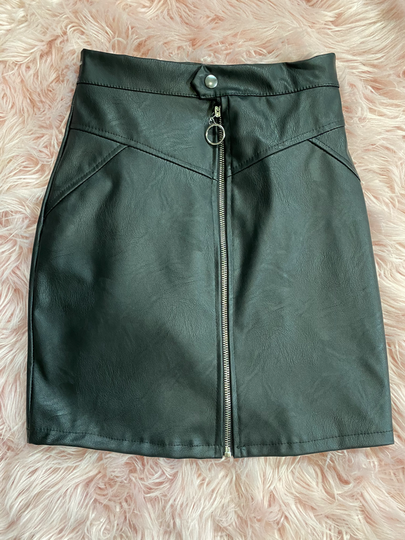 Black Leatherette Zipper Mini Skirt