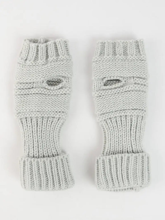 Gray Ribbed Knit Handwarmers
