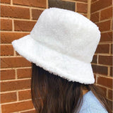 White Fuzzy Bucket Hat