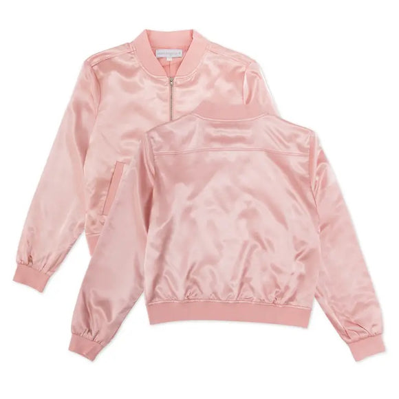 Pink Ladies Satin Bomber Jacket