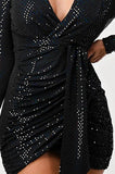 Black Sequin Draped Dress