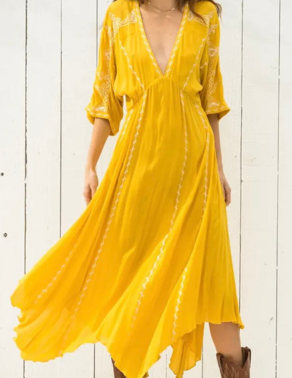 Golden Yellow Handkerchief Maxi Dress