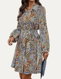 Boho-Style Floral Belted Dress