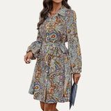 Boho-Style Floral Belted Dress