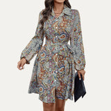 Boho-Style Floral Belted Dress