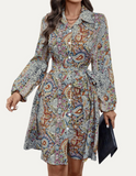 Boho-Style Floral Belted Dress