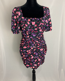 Black Pink Floral Mini Dress