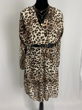 Long sleeve Leopard Print Wrap Chiffon Dress