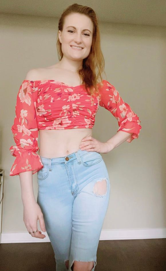 Red Floral Crop Top