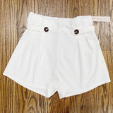 White High Rise Paper Bag Shorts