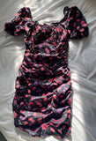 Black Pink Floral Mini Dress