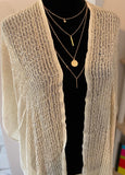 Beige Glittered Fringed Open Sleeve Cardigan