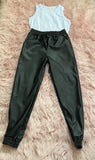 Black Leatherette Drawstring Waist Joggers