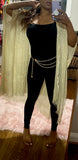 Beige Glittered Fringed Open Sleeve Cardigan