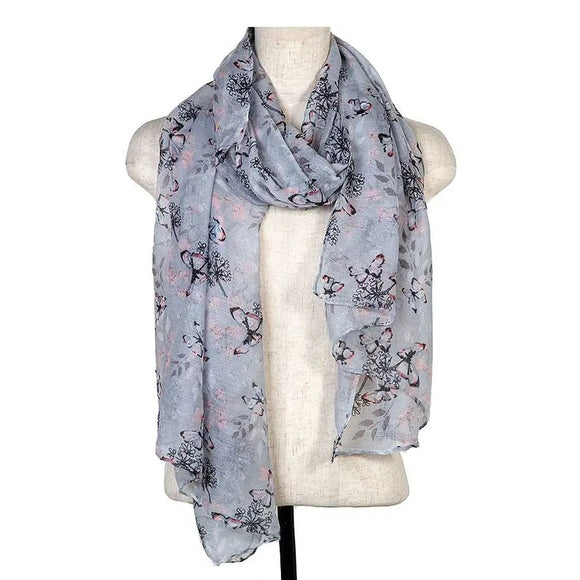 Grey Butterfly Print Scarf