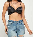 Black Satin Bra and Shirt Set