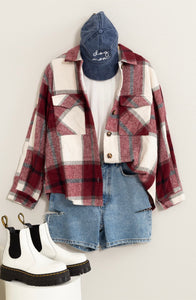 Burgundy Plaid Print Shacket