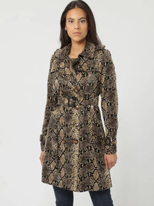 Camel Snake Print Trench Coat