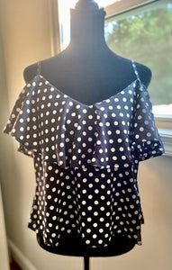 BLACK WHITE POLKA DOT SWEETHEART TOP