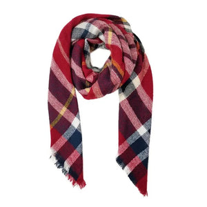 Burgundy Plaid Blanket Scarf