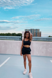 Black Scoop Neck Crop & Shorts