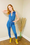 Sleeveless Belted Denim Jumpsuit