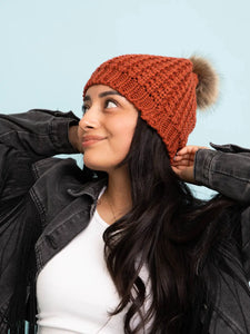 Textured Beanie With Pom Pom