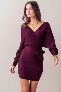 Solid Long Sleeve Wrap Dress